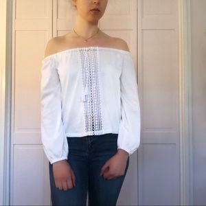 Divided H&M White Off The Shoulder Lacey Top